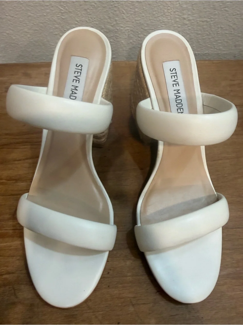 Steve Madden Marcella White Leather Espadrille Block Heel Sandals Size 6 EUC